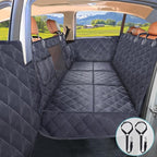 Back Seat Extender for Dogs + 2 Dog Seat Belts, Waterproof Heavy Duty Hard Bottom Car Seat Cover for Dogs with Door Protector Cover & Mesh Window | Dog Hammock for Car Pet Seat Protector for Car/Suv