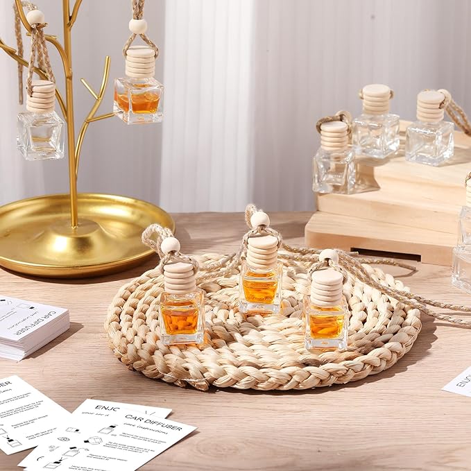 100 Sets Car Diffuser Bottles Empty Bulk Hanging Car Air Freshener Diffuser Bottles Glass Perfume Holder with Instruction Cards for Essential Oil Wedding Bridal Birthday Gifts (Square)