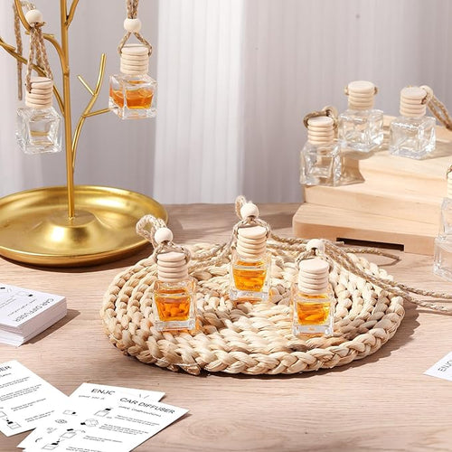 100 Sets Car Diffuser Bottles Empty Bulk Hanging Car Air Freshener Diffuser Bottles Glass Perfume Holder with Instruction Cards for Essential Oil Wedding Bridal Birthday Gifts (Square)