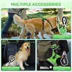 FURRYFECTION Plaid Dog Harness for Large Dogs, Reflective No Pull Adjustable Pet Vest with Front Clip, Leash, Easy Control Handle and Seat Belt, Green, XL