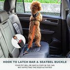 Dog Seat Belt 3-in-1 Car Harness for Dogs Adjustable Safety Seatbelt for Car Nylon Reflective Bungee Fabric Dog Car Harness with Clip Hook Latch & Buckle, Swivel Zinc Alloy Carabiner (Orange)