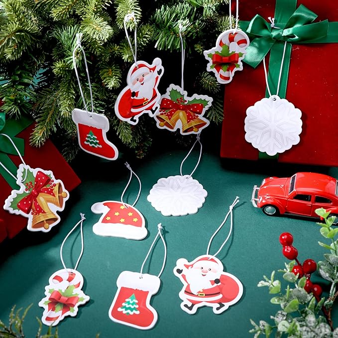 Tallew 24 Pcs Christmas Air Fresheners Bulk Snowflake Candy Cane Snowman Deer Christmas Scented Ornaments Xmas Scented Hanging Ornament for Car Rearview Mirror Accessories