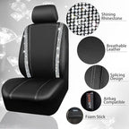 CAR PASS Bling Diamond Car Seat Covers, Shining Rhinestones Waterproof Faux Leather, 8 Seats 3 Rows with Zipper Glitter Crystal Sparkle Strips Universal Fit 95% MPV,SUV,CAR for Women Girl, Silver