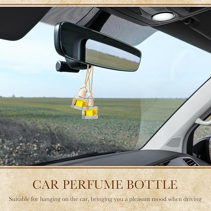 Zubebe 300 Pcs 8ml Hanging Car Air Freshener Diffuser Bottle Bulk Empty Clear Glass Perfume Bottles Refillable Aromatherapy Essential Oils Pendant for Auto Interior Ornaments Decoration (Cube)