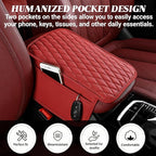 Car Center Console Cover, Upgraded Microfiber Car Armrest Cover Cushion, with 2 Storage Bags Scratch, Resistant Leather Cars Armrest Storage Box Universal Vehicles Accessories (Red)