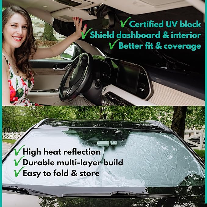 Windshield Sun Shade -Certified 99.87% UVB & 99.02% UVA Car Sun Shade. Award Winning Sunshade - Patented Technology | Compatible for Lexus TX-350 (2024-2026) | Car Shades by Kinder Fluff