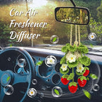 Crochet Car Air Freshener, 15ml Empty Refillable Oil Diffuser Bottle with Hanging Crochet Strawberry Plant for Car Rearview Mirror Air Freshener Diffuser for Home, and Office Decor