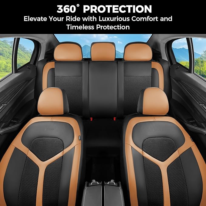FLORICH Car Seat Covers Full Set, Universal Seat Cover 5 Seats, Automotive Seat Covers with Mesh Leather, Waterproof Car Seat Protector, Breathable Car Seat Cushion for Most Car SUV Truck, Orange