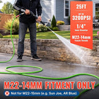 YAMATIC Upgraded Flexible Pressure Washer Hose 25FT 1/4", 3200 PSI Non-Kink Replacement with M22-14mm & 3/8" Quick Connect Adapters, Extension for Gas Power Washer Troy-Bilt Ryobi Honda Craftsman