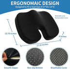 Seat Cushion &Office Chair Cushion,Lumbar Support Pillow for Office Chair,Ergonomic Memory Foam Non-Slip Office Chair Cushion,Back Support Cushions for Tailbone&Sciatica Pain Relief Black