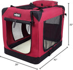 EliteField 3-Door Folding Soft Dog Crate with Carrying Bag and Fleece Bed (2 Year Warranty), Indoor & Outdoor Pet Home (42" L x 28" W x 32" H, Maroon)