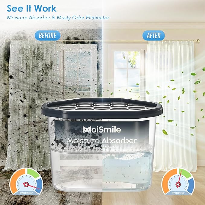 Moisture Absorbers, Efficient Activated Charcoal Humidity Absorber ＆ Odor Absorber Boxes, Refillable Car Dehumidifier for Closet, Bathroom, Basement＆ RV, 3 Pack