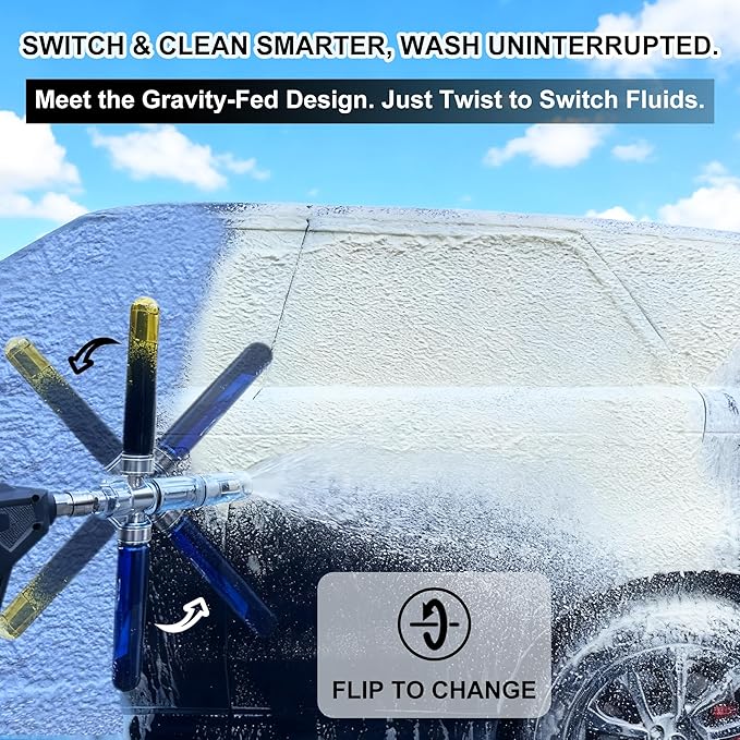 Dual Pure Pro Foam Cannon for Pressure Washer, Dual-Bottle Mini Soap Cannon for Pre-Wash and Main Wash, No Dilution Foam Sprayer with 1/4 Inch Quick Connector, Additional 1.1mm Orifice Nozzle