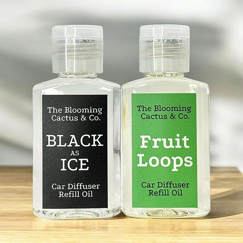 1 OZ Premium Car Diffuser Refill Oil – 2 Pack Long Lasting Fragrance Oil for Car, Home & Office | Compatible with Most Diffusers | Fresh, Pleasant Scent for Every Space (Black Ice + Fruit Loops)