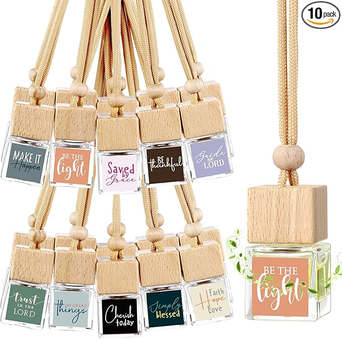 10 Pcs Christian Appreciation Gifts for Church Christian Car Hanging Ornament Empty Glass Essential Oil Diffuser Religious Inspirational Biblical Gifts for Women School Church Supplies