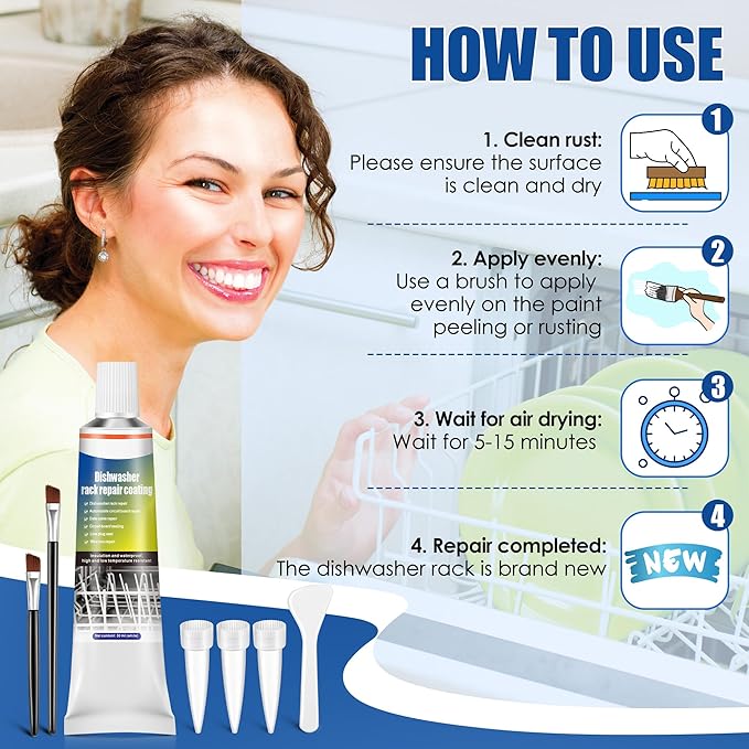 1.7oz Dishwasher Rack Repair Coating, White Dishwasher Vinyl Rack Rust Touch Up Paint Kit, Insulation and Waterproof, High and Low Temperature Resistant