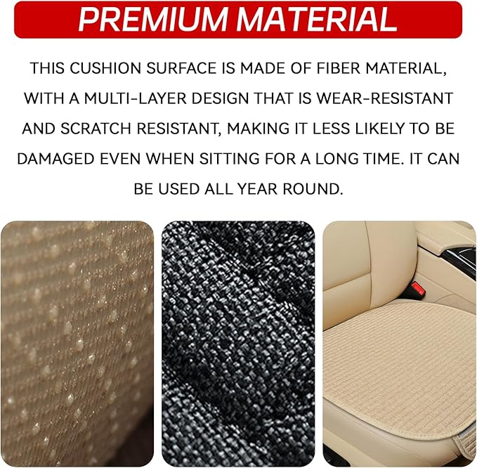 2PCS Car Seat Cushion Covers, Car Seat Cover Pad Front Bottom Protector Mat with Storage Pocket, Breathable Comfortable Auto Front Cushion Pad Mat for Most Vehicle and Office Accessories(Beige)