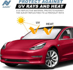 Tesla Windshield Sun Shade for Model 3 and Y - Size (56" x 36"), Premium 240T Reflective Sunshade, Heat Shield, UV Protection Foldable Front Window Sunshade with Storage Pouch Tesla Car Accessories