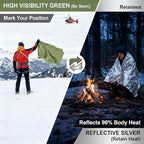 Ruten Double-Sided Green/Silver Thermal Emergency Blanket (4-Pack) - Extra Large 63x82.7 Heavy Duty Mylar Foil Space Blankets for Camping, Car, Hiking, Survival Kits - Windproof & Waterproof