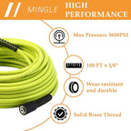 M MINGLE Pressure Washer Hose 100 FT x 1/4" - Replacement Power Wash Hose with Quick Connect Kits - High Pressure Hose with M22 14mm Fittings - 3600PSI