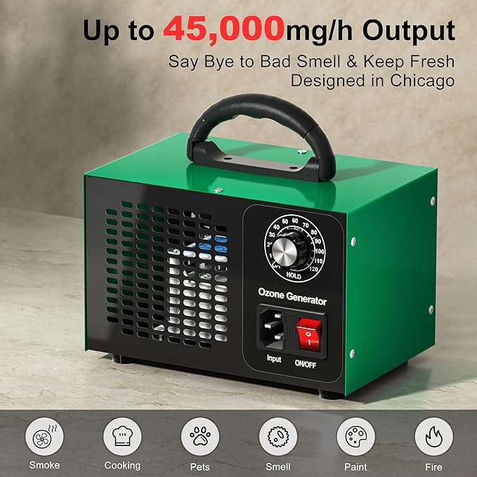 Ozone Generator 45,000mg/h, Industrial O3 Deodorizer for Areas of 2500 Square Feet - High Capacity Ozone Machine Air Ionizer Odor Clean