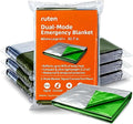 Ruten Double-Sided Green/Silver Thermal Emergency Blanket (4-Pack) - Extra Large 63x82.7 Heavy Duty Mylar Foil Space Blankets for Camping, Car, Hiking, Survival Kits - Windproof & Waterproof