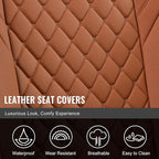 Auto Car Seat Covers Full Set Leather Cushion Protector Breathable Waterproof Seat Cover for Cars Universal Fit (Mature Brown, Full Set Without Headrest)