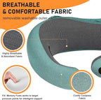 Travel Pillow - Hooded Neck Pillow Airplane Memory Foam Filling for Plane, Office, Cars Sleeping, Road Trip, Long Flights, Portable Plane Accessories, Includes Eye Mask & Earplugs (Green)