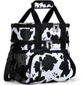 Insulated Lunch Bag for Women, Double Leakproof Lunch Box Soft Cooler Tote with 5 Pockets, 600D Oxford, EVA Lining, Adjustable Strap for Work, Picnic, Beach&Travel-Cow Print