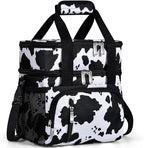 Insulated Lunch Bag for Women, Double Leakproof Lunch Box Soft Cooler Tote with 5 Pockets, 600D Oxford, EVA Lining, Adjustable Strap for Work, Picnic, Beach&Travel-Cow Print