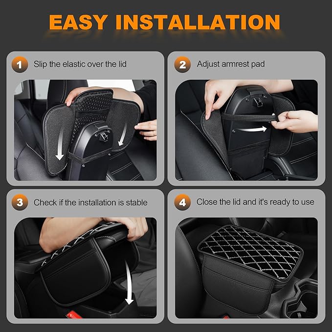 Bling Armrest Cover for Car Compatible with Jeep Grand Cherokee L - Center Console Cover with 2 Storage Pockets and Crystal Diamond(Black)