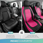 Road Comforts Car Seat Cover, Leather Car Seat Covers, Front Low Back Sport Seat Covers, Airbag Compatible, Universal Fits for Most Cars (Hot Pink