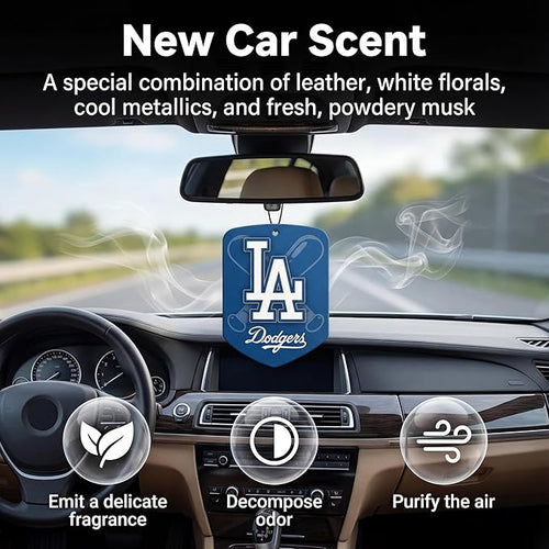 2 Pack MLB Dodgers Car Air Freshener - Licensed Hanging Scented Air Freshener, Blue Shield with LA Dodgers, Sports Fan Auto Fragrance for Car, Truck & Home