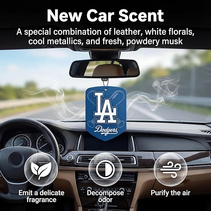 ‌MLB Los Angeles Dodgers Car Air Freshener - Team Logo Scented Hanging Air Freshener, Blue Shield Design with "LA Dodgers" Logo, Sports Fan Auto Fragrance for Cars, Trucks, Home (2 Pack)