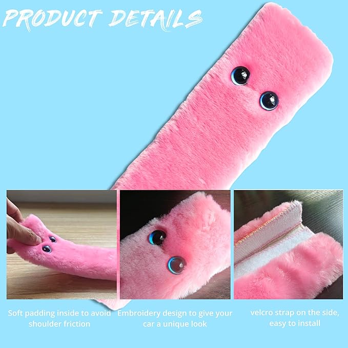 Pink Cat Eyes Seat Belt Strap Cover Pad, Cute Funny Interior Car Accessories Decor, for Auto Car Truck Pickup 2026, Artificial Soft Wool, Fluffy Shoulder Neck Cushion Protector, 2 PCS