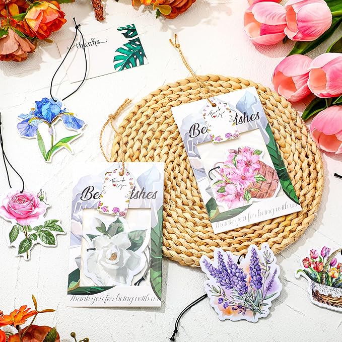 Demissle 50 Sets Flowers Car Air Freshener Wedding Party Souvenirs Favors for Guests Envelope with Window Thank You Tag for Bridal Baby Shower Favor Bulk Auto Drawer Closet Office Home
