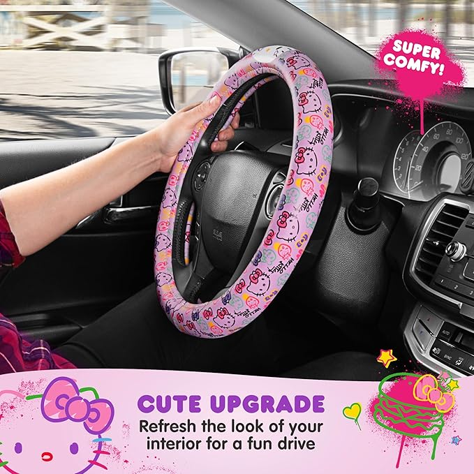 Hello Kitty Steering Wheel Cover, Official Sanrio Car Steering Wheel Cover with Easy Clip-on Car Air Freshener – Cute and Long-Lasting Hello Kitty Air Freshener for Car, Odor Eliminator, Fun Scents