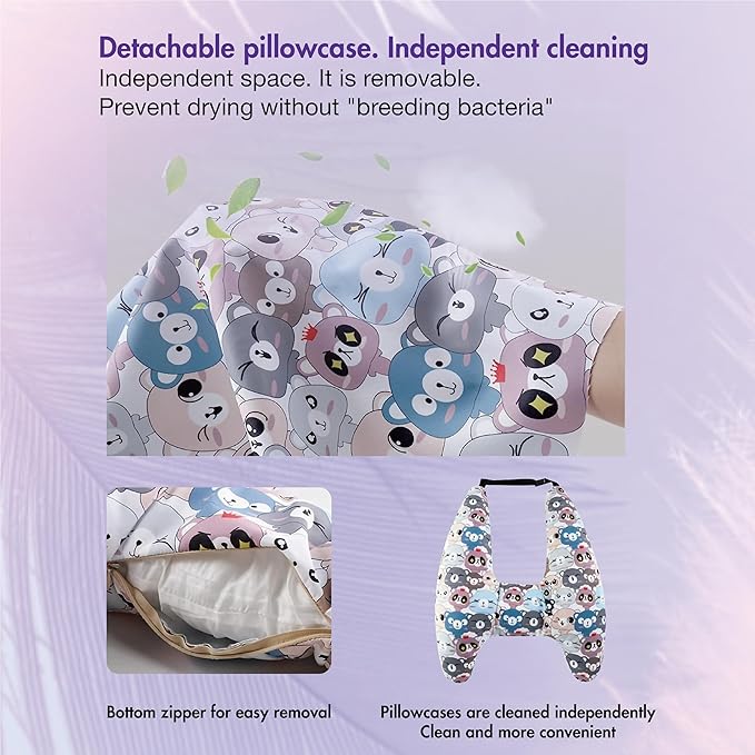 Car Pillow for Kids,Car Neck Head Support Cushion Set,Travel car seat Safety Pillow,h Shape car Sleeping Pillow Kids,Pillow case can be Disassembled and Washed (D)