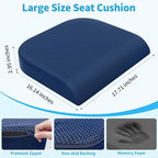 Large Seat Cushion, Memory Foam Cushion for Long Sitting Hours on Office Chair, Home & Car, Non-Slip Chair Pad for Relieving Back & Sciatica & Hip & Coccyx Pain (Blue)