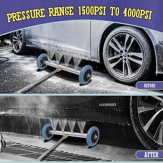 16 Inch Undercarriage Pressure Washer Attachment, Pressure Washer Undercarriage Cleaner, Under Car Washer Attachment with 3 Extension Wand, 4000 PSI