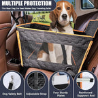 Dog Car Seat for Large Medium Dogs, Dog Car Seat Cover for Back Seat, Foldable Pet CarSeat with Safety Belt, Waterproof Fabric & Breathable Mesh, Back Seat Cover for Dogs Under 40lbs (Large, Orange)