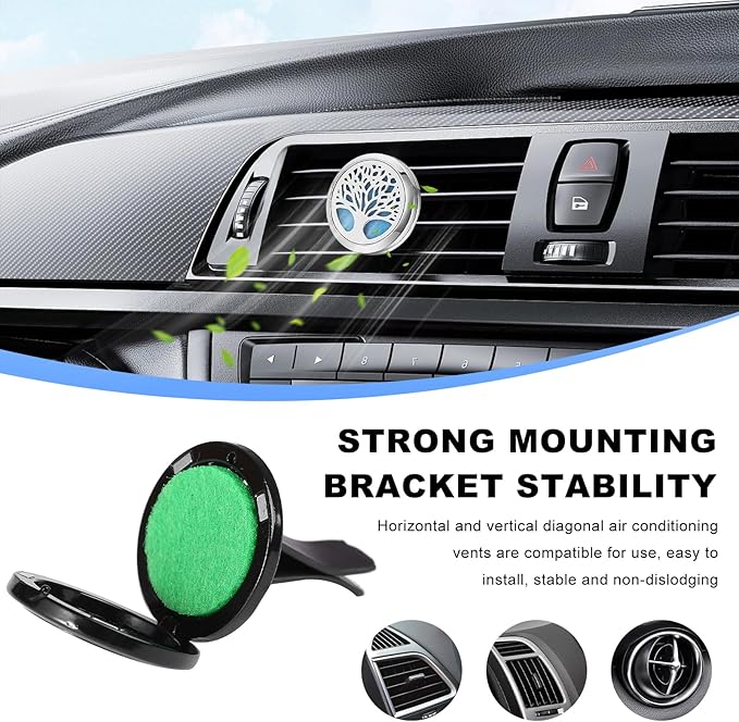 2PCS 30mm Car Diffuser Vent Clips, Tree of Life Aromatherapy Essential Oil Diffuser Locket with 12 Felt Pads, Stainless Steel Car Diffuser Locket Air Freshener (Style 3)
