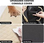 Upgraded Car Center Console Cover Fit for Land Cruiser Faux Leather Car Armrest Cover Cushion with 2 Storage Bags,Car Armrest Storage Box Interior Accessories(Beige&Whiteline)