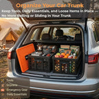 Mymazn Trunk Organizer Plastic for Car, Crate Storage Collapsible Car Organizer for SUV, Groceries, Camping | with Lid, Waterproof Bag, Optional Insulated Cooler(Orange)
