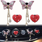 4 Pcs Pink Bling Butterfly and Heart Car Air Fresheners Vent Clips Diffuser Vent Clip Rhinestone Diamond Decoration Car Interior Decor Cute Accessories for Women, Automotive Air Fresheners (Red, 2)