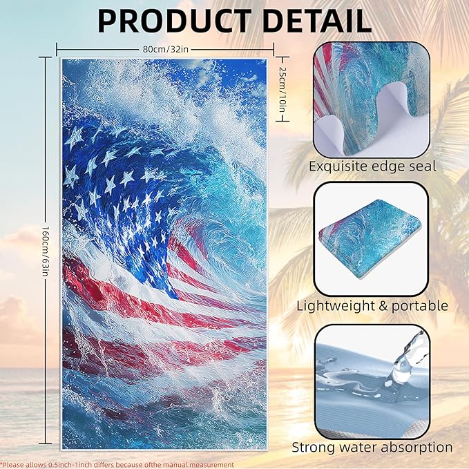 1 Pack Car Towel Seat Covers with Storage Bag, Multifunctional Towel for Gym Outdoor Sport, Picnic, Beach, Pet Dog Travel,Non-Slip Washable Car Seat Protector (Flag Waves)