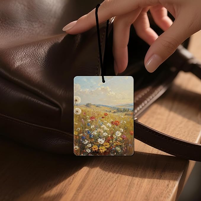 Vintage Floral Field Air Freshener 4 Pcs, Artistic Wildflower Hanging Air Freshener for Cars, Closet, Drawer, Home Decor for Nature Lovers, Gift for Women Who Love Floral Aesthetics