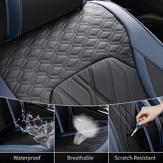 FLORICH Seat Covers Full Set Leather Cars Seat Cover Front and Rear 5 Seats Full Coverage Seat Cushion Protector Waterproof Automotive Interior Cover Universal Fit for Most Cars Trucks SUV, Black&Blue