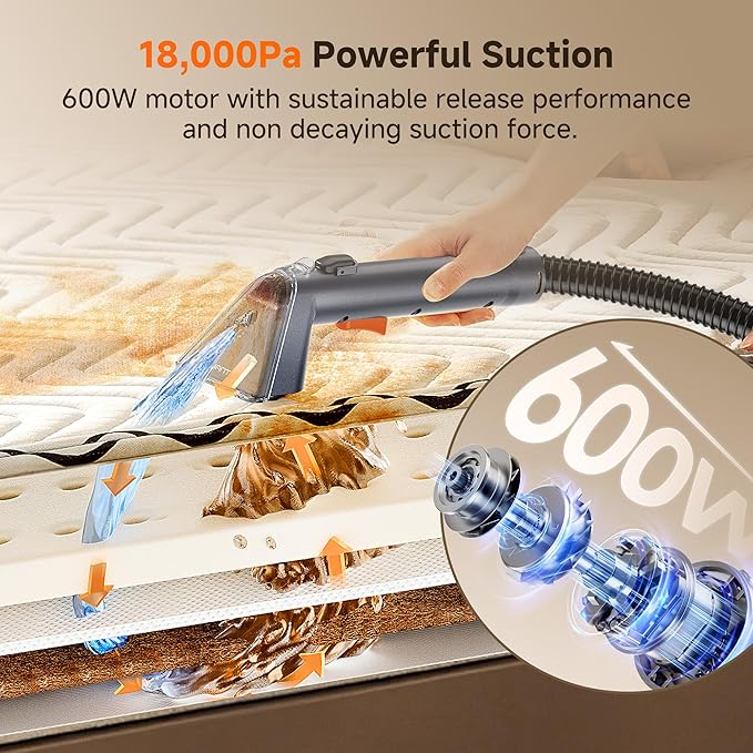 Uwant Portable Carpet and Upholstery for Deep Cleaner, 18Kpa Carpet Cleaner Machine for Cars, Pets with Cleaning Tool and Self Cleaning for Spot, Rug, Couch