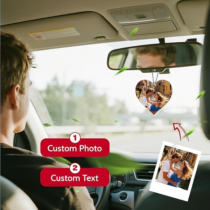 Bemaystar Custom Air Fresheners with Picture – Custom Double Sided Photo Car Air Freshener, Personalized Air Freshener for Car Wardrobe Bathroom and Hanging Ornaments (Heart)